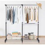 Costway portant penderie  vtements sur roulettes mobile tlescopique hauteur et largeur rglables 57 ...