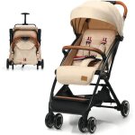 Poussette b�b� 0 - 3 ans pliable � une main avec tige costway dossier - repose - pieds r�glables - auvent ...