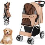 Costway poussette buggy pliable animaux 4 roues charge 15kg chariot pour chat / chien avec porte - gobelet ...