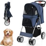 Costway poussette buggy pliable animaux 4 roues charge 15kg chariot pour chat / chien avec porte - gobelet ...