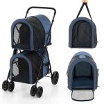 Costway poussette buggy pliable chien double cage d�tachable 4 roues avant universelles avec porte bidirection ...
