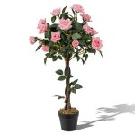 Costway rosier  fleurs artificielles de 93 cm roses de pin pot de ppinire tronc en bois vritable ...