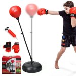 Costway sac de frappe / boxe punching ball sur pied - hauteur r�glable 120 - 154cm - gant - pompe � main ...