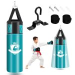 Costway sac de boxe frappe enfants 60cm - gants de boxe - bandage 240 cm - sac de rangement - remplis ...