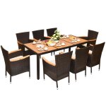 Costwayensembles salondejardinen rotin 8 places 1tableet8chaisesempilables enbois dacacia coussins ...