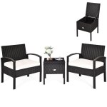 Costway salon de jardin - 3 pices2 coussins rotin pe - 2 fauteuils et table basse avec espace de rangement ...
