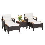 Salon de jardin costway en rotin pe anti - uv avec coussins - 2 fauteuils 2 tabourets et 1 table basses ...