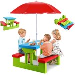 Costway salon de jardin pour enfant table et 2 bancs avec parasol pour pique - nique jusqu� 4 enfants ...