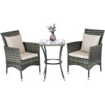 Salon de jardin - costway - rotin pe anti - uv - table et 2 fauteuils - gris