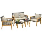 Costway salon de jardin en rotin pe - 4 places coussins en �ponge repose - pieds r�glables - ensemble ...