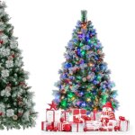 Costway sapin de nol artificiel 185cm avec 350 lumires led11 modes declairage 55 pommes de pin et 55 ...