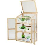 Costway serre de jardin en bois avec etagres  3 niveaux vitrages transparents 60x45x100cm en polycarbonate ...