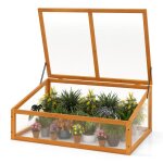 Costway serre de jardin en bois de sapin avec toit transparent basculant petite serre pour balcon jardinage ...