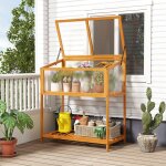 Costway serre de jardin en bois de sapin avec toit transparent ouvrant �tag�re de rangement � lattes ...