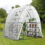 Costway serre de jardin avec housse en pe fentre moustiquaires enroulable 2 portes zippes pochette ...