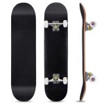 Costway skateboard planche � roulettes ovale en bois derable � 7 couches noir 80x20cm style moderne pour ...