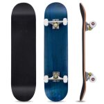 Costway skateboard planche � roulettes ovale en bois derable � 7 couches bleu 80x20cm style moderne pour ...