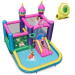 Costway structure gonflable avec gonfleur 680w piscine � eclaboussures maison lat�rale toboggan aquatique ...