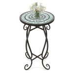 Costway table basse ronde de jardin avec plateau mosaque en carreaux de cramique table dappoint dextrieur ...