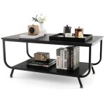 Costway table basse imprime marbre 2 niveaux table de salon rectangulaire avec cadre en mtal noir pour ...