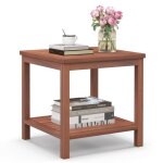 Costway table basse de jardin en bois dacacia - 2 niveaux plateau  lattes - table d?extrieure carre ...