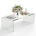 Costway table basse rectangulaire en verre tremp� 108x50x35 cm table de salon en forme de u avec bords ...