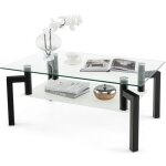 Costway table basse rectangulaire en verre trempé à 2 niveaux 100 x 60 x 43 cm table de salon moderne ... Costway table basse rectangulaire en verre trempé à 2 niveaux 100 x 60 x 43 cm table de salon moderne ...