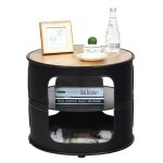 Costway table basse ronde avec structure en m�tal inclus etag�res de rangement � 3 niveaux style industriel ...