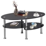Costway table basse en verre trempé à 3 niveaux ovale 89 x51x455 cm table de salon moderne avec avec ... Costway table basse en verre trempé à 3 niveaux ovale 89 x51x455 cm table de salon moderne avec avec ...