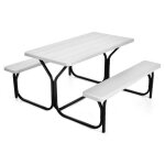 Costway table camping avec 2 banc - 4  6 personnes - pour pique - nique - camping blanc