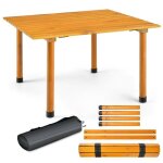 Costway table de camping pliante en bois de sapin - 69x69x42 cm - sac de transport plateau enroulable ...