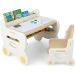 Costway table et chaise pour enfants � dessin - 5 stylos gomme espace de rangement cach� 3 - 8 ans marron ...