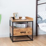 Costway table de chevet table dappoint avec 1 tiroir de rangement en bois 45x40x49cm style industriel ...