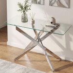 Costway table console pour entr�e en verre tremp� transparent cadre en m�tal robustes l115 x l45 x h78 ...