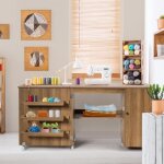 Costway table de couture pliable 3 etagres pour bobines roulettes verrouillables158 x 50 x 75cm (l x ...