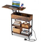 Costway table dappoint roulante � plateau relevable 60 x 24 x 675 cm avec station de charge �tag�res ...