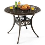 Costway table jardin ronde en aluminium coul 90x90x74cm avec trou pour parasol 5cm table extrieure ...