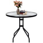 Costway table de jardin ronde en verre tremp 70 cm - cadre en mtal trou pour parasol patins antidrapants ...