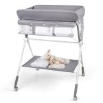 Costway table � langer pliante pour b�b� avec roulettes �tag�re et panier 3 hauteur r�glable pour nouveau ...