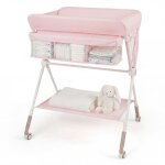 Costway table � langer pliante pour b�b� avec roulettes �tag�re et panier 3 hauteur r�glable pour nouveau ...