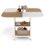 Costway table � manger carr�e moderne 120 x 120 x 77 cm avec �tag�re de rangement � 2 niveaux patins ...
