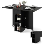 Costway table � manger pliante 120 x 72 x 75 cm avec 2 roulettes support de rangement et tiroir � 2 niveaux ...