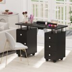 Costway table de manucure mobile avec aspirateur - 3 sacs � poussi�re repose - poignet 4 tiroirs 8 roulettes ...