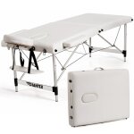 Costway table de massage pliante en cuir pvc de 185cm avec appui - tte et accoudoirs amovibles 2 zones ...
