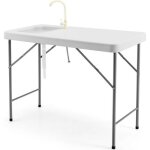 Costway table de camping pliante avec �viers pour nettoyage de poisson acier &hdpe pour jardin camping ...