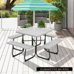 Costway table de pique - nique ronde avec 4 bancs pour 8 personnes trou pour parasol table de camping ... Costway table de pique - nique ronde avec 4 bancs pour 8 personnes trou pour parasol table de camping ...