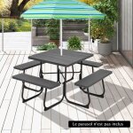 Costway table de pique - nique ronde avec 4 bancs pour 8 personnes trou pour parasol table de camping ... Costway table de pique - nique ronde avec 4 bancs pour 8 personnes trou pour parasol table de camping ...