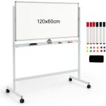 Costway tableau blanc mobile 120x60cm double face r�versible 360� mobile 2 hauteur effa�able � sec 12 ...