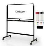 Costway tableau blanc magntique 120x60cm double face rversible 360 mobile 2 hauteur effaable  sec ...
