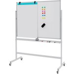 Costway tableau blanc magntique rversible 360 90x120cm avec 4 roulettes 2 hauteur rglable effaable ...